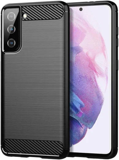 Samsung Galaxy S21 Hoesje Geborsteld TPU Flexibele Back Cover Zwart afbeelding 1