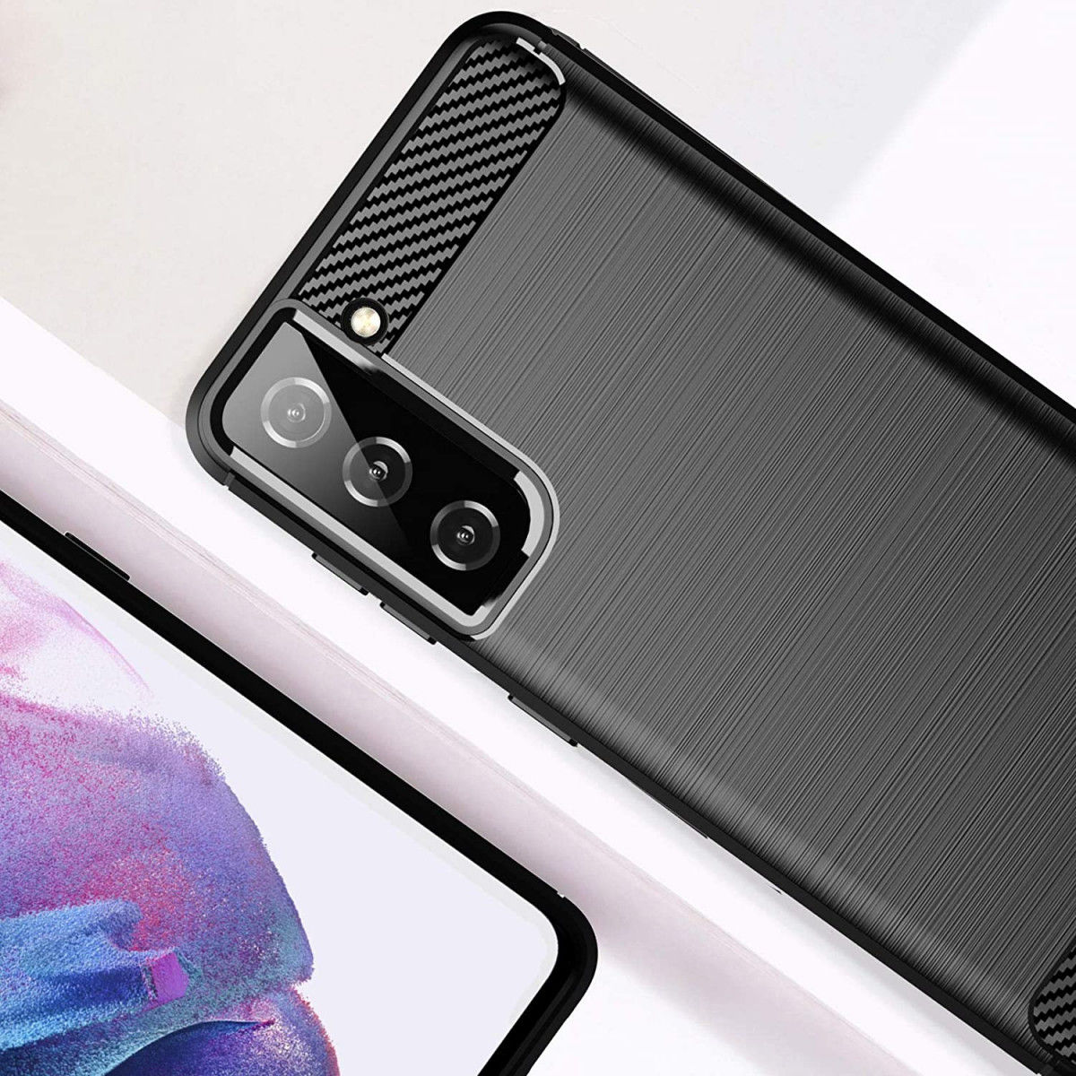 Samsung Galaxy S21 Hoesje Geborsteld TPU Flexibele Back Cover Zwart afbeelding 4