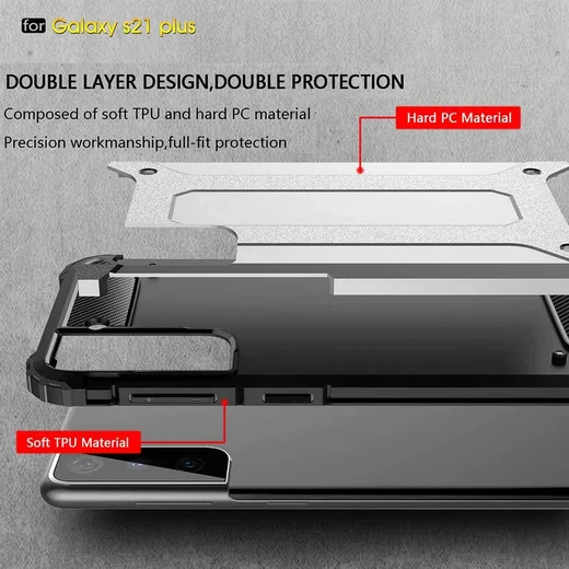 Samsung Galaxy S21 Plus Hoesje Shock Proof Hybride Back Cover Zwart afbeelding 7