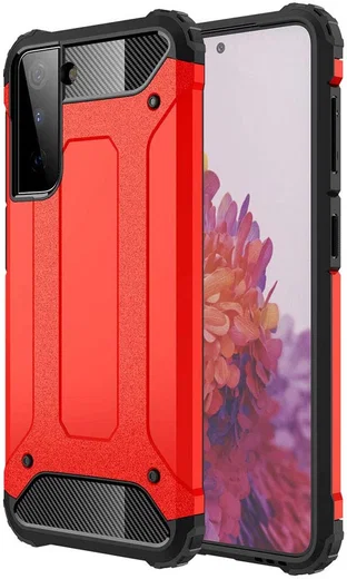 Samsung Galaxy S21 Plus Hoesje Shock Proof Hybride Back Cover Rood afbeelding 1