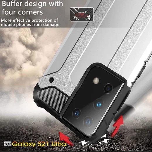 Samsung Galaxy S21 Ultra Hoesje Shock Proof Hybride Back Cover Zwart afbeelding 2