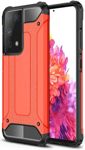 Samsung Galaxy S21 Ultra Hoesje Shock Proof Hybride Back Cover Rood afbeelding 1