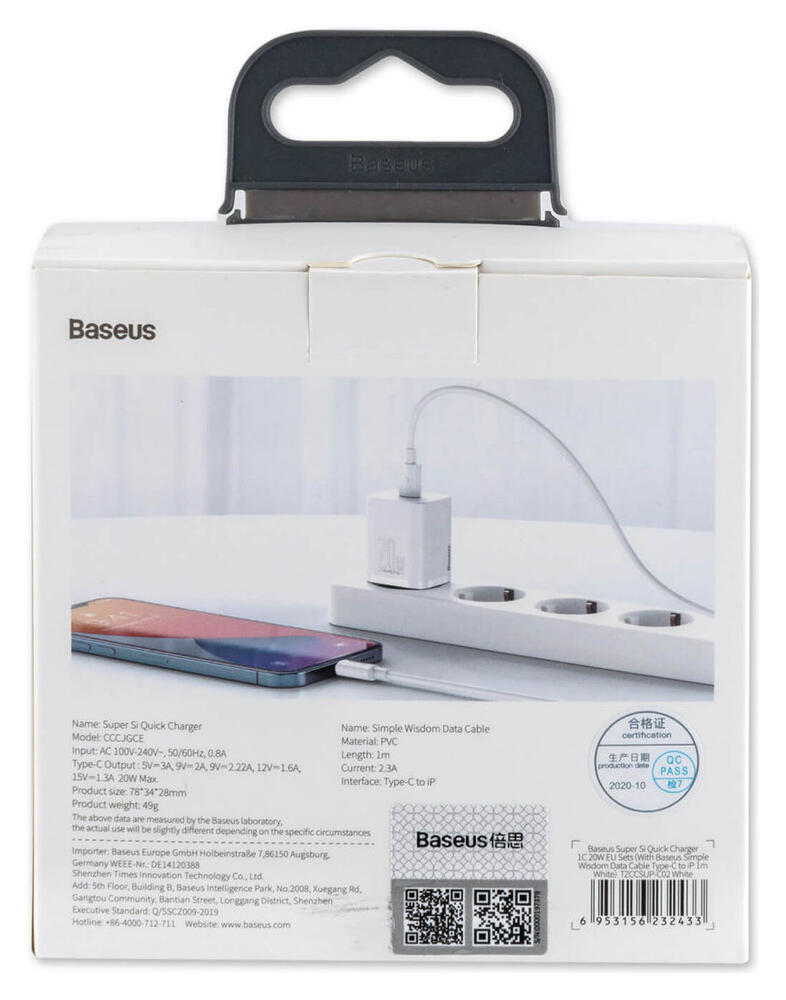 Baseus Snellader 20W PD + USB-C naar Apple Lightning Kabel 1M Wit afbeelding 10