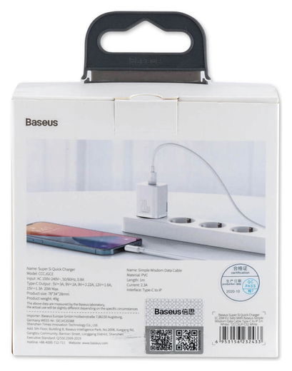 Baseus Snellader 20W PD + USB-C naar Apple Lightning Kabel 1M Wit afbeelding 10