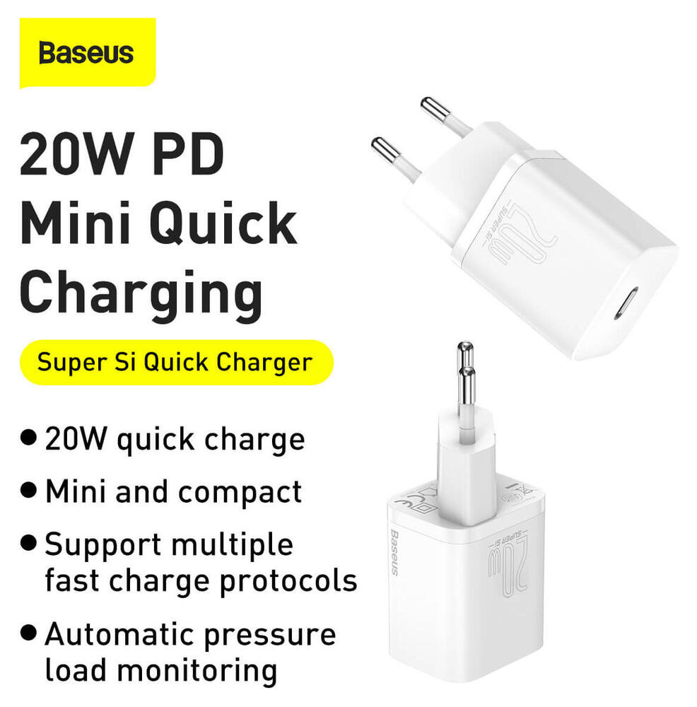 Baseus Snellader 20W PD + USB-C naar Apple Lightning Kabel 1M Wit afbeelding 6